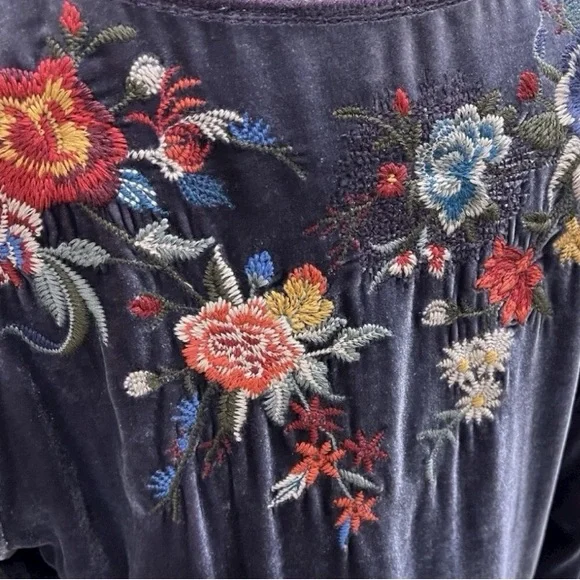 Johnny Was Pina heavily embroidered flutter sleeve velvet blouse NWT